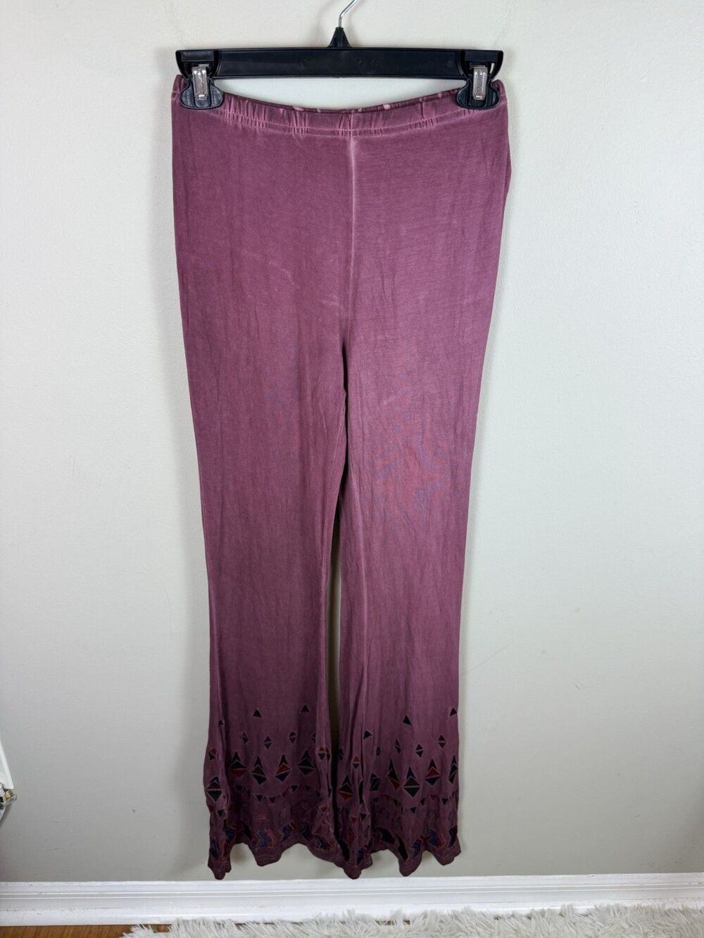 POL Women’s Boho Flared Pants Embroidered Geometrical Small Hippie Bohemian